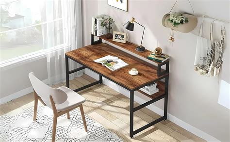 Deskio Computer Desk with Lower Shelf & Monitor Riser, Laptop, Study ...
