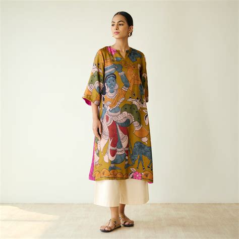 Buy Chitra Modal Satin Kurta - Mustard | Rustorange