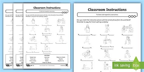 Classroom Instructions in French Worksheet