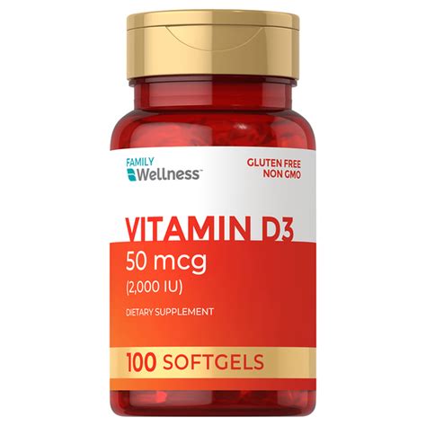 Family Wellness Vitamin D3, 50 mcg (2,000 IU), Softgels (100 each ...