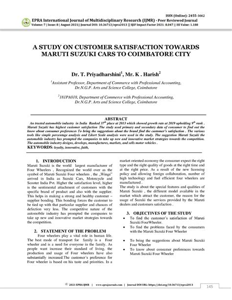 a study on customer satisfaction on maruti suzuki cars - ISSN (Online ...
