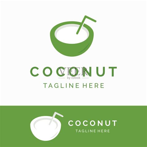 自然清新年轻的椰子创意标志设计。椰子饮料产品的标志。公司和商业。插画图片素材_ID:433643522-Veer图库