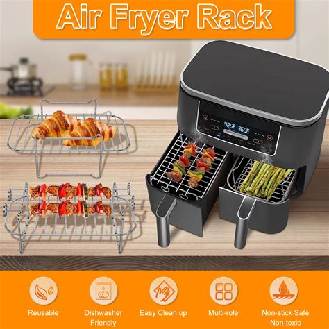 2Pcs-Air-Fryer-Rack-for-Double-Basket-Air-Fryers-304-Stainless-Steel ...