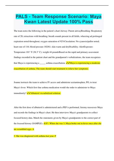 PALS - Team Response Scenario: Maya Kwan Latest Update 100% Pass - PALS ...