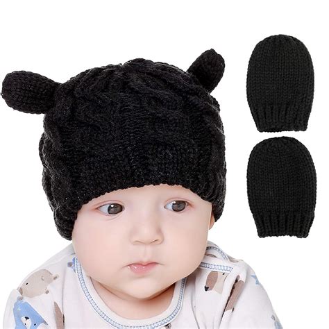 Buy Baby Boy Winter Hat and Mitten Set Knit Infant Hats Baby Beanies ...