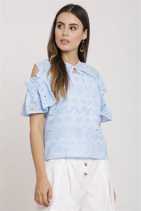 Sky Embroidered Cold Shoulder Top – Sewandyou