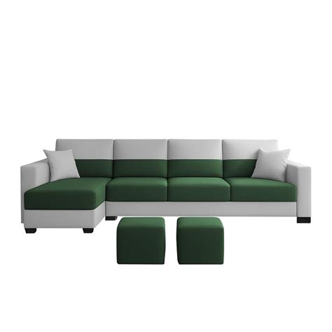 Aden LHS 6 Seater L Shape Sofa Set with 2 Puffy for Living Room (Green