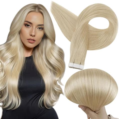 Amazon.com : Full Shine Tape in Hair Extensions Blonde Human Hair ...
