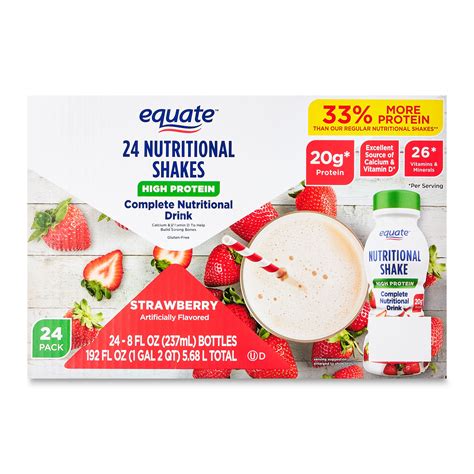 Equate High Protein Nutritional Shake, Strawberry, 8 fl oz, 24 Count ...