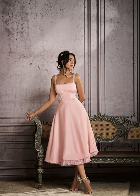 Sybil Baby Pink A-Line Corset Midi Dress – Lea Clothing Co.