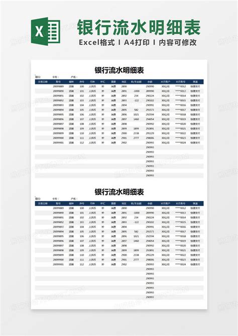 银行流水账Excel模板下载_熊猫办公