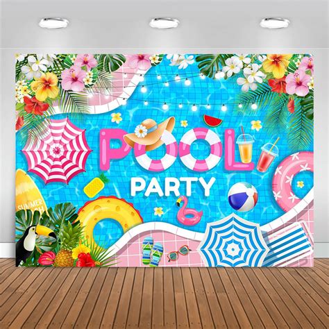 Amazon.com : MEHOFOND Glow Pool Party Backdrop Pink Neon Themed ...