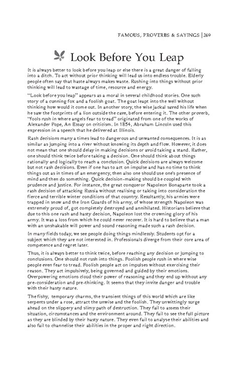 Essay topic, Look before you leap - Look Before You Leap It is always ...