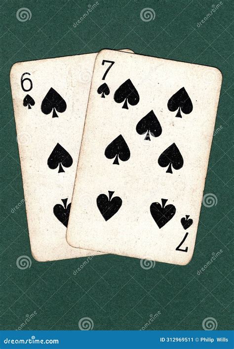 Vintage Playing Cards Showing a Six and Seven of Spades. Stock ...
