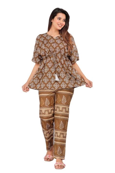 Buy AP2 KURTI Women's Cotton Printed Kaftan and Pyjama Set|Night Suit ...