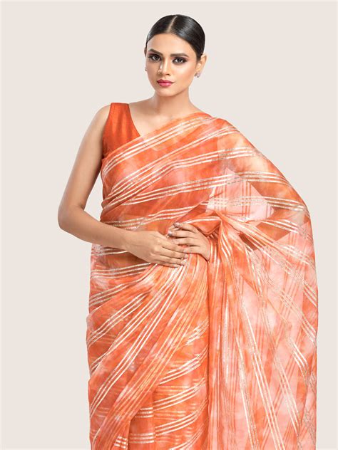 Orange Organza Gotta Patti Work Saree With Blouse Fabric – Tirumala ...