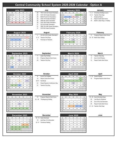 Central Community School System la Calendar 25-26 Revised [PDF] - EduCounty