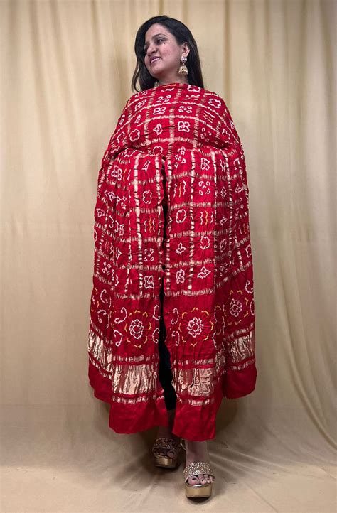 Red Bandhani Gajji Silk Dupatta - 20% Off