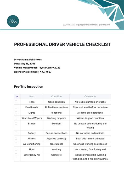 Free Vehicle Inspection Checklist Templates, Editable and Printable