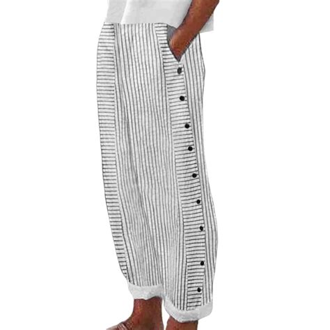 Women Summer Pants Fashion Striped Print Button Casual Versatile Loose ...