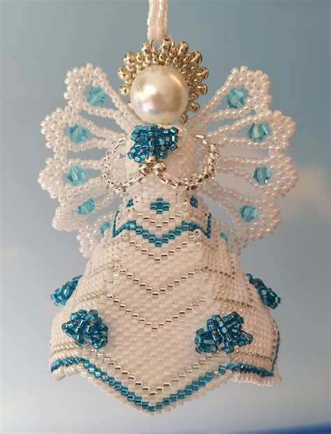 Blue Flowers Angel Ornament | Beaded Christmas Decorations