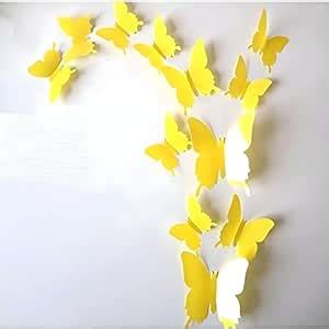 JAAMSO ROYALS Yellow 3D Butterflies PVC Vinyl Self Adhesive Peel and ...