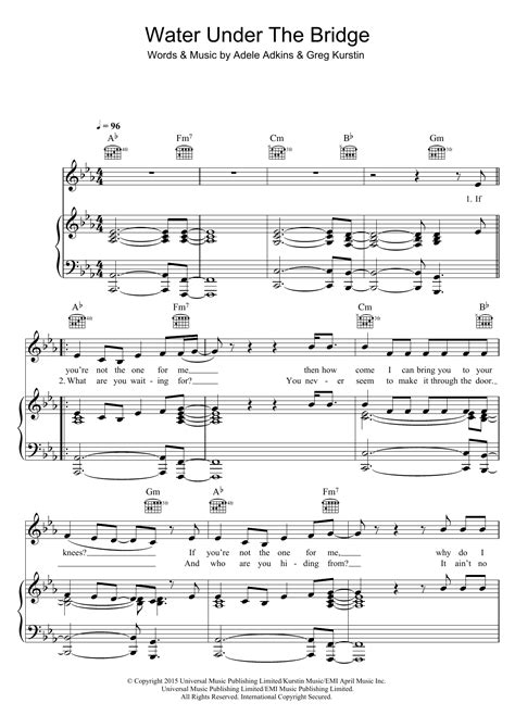 Water Under The Bridge by Adele Sheet Music for Piano, Vocal & Guitar Chords (Right-Hand Melody ...