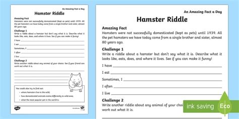 Hamster Riddle Worksheet / Worksheet (teacher made) - Twinkl
