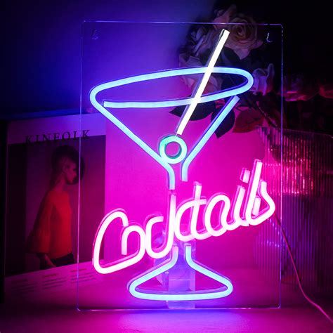 Cocktail Bar Neon Sign Blue Goblet Neon Light Sign Pink | Desertcart GB