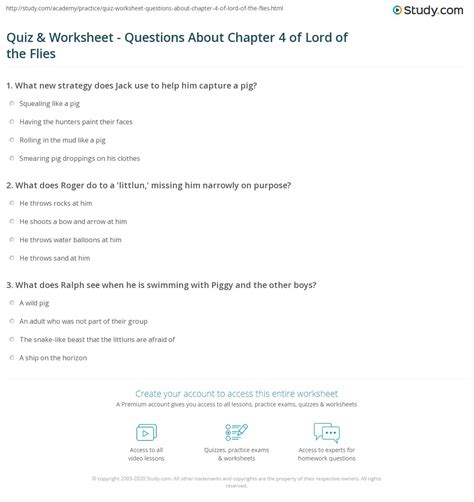 Quiz & Worksheet - Questions About Chapter 4 of Lord of the Flies ...