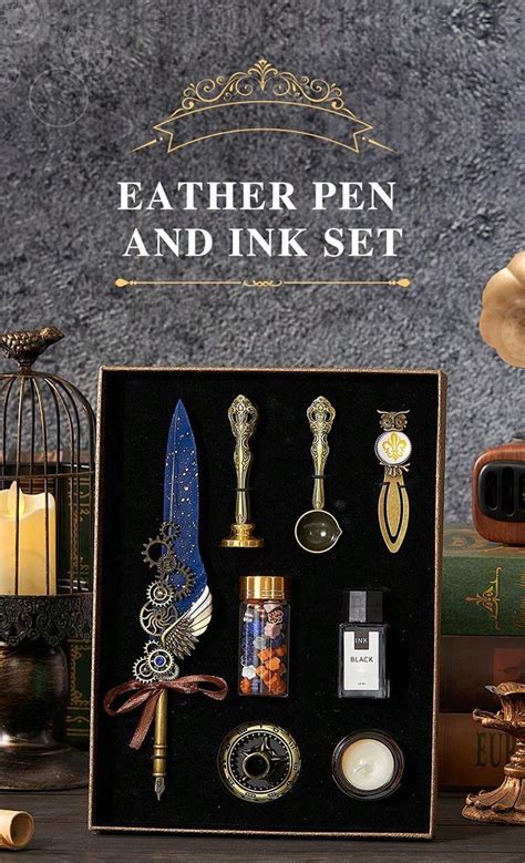 1 European Vintage Fountain Pen Gift Set, Creative Feather Dipped Ink ...