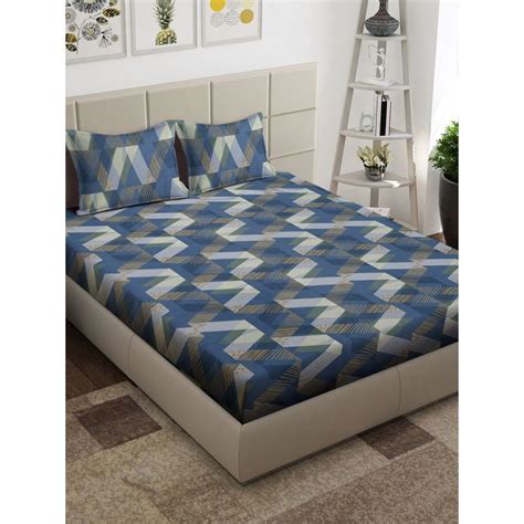 Buy ARRABI Grey Geometric TC Cotton Blend King Bedsheet with 2 Pillow ...