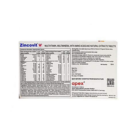 Zincovit W 10 Tablets - Multivitamin for Women - Cureka - Online Health Care Products Shop
