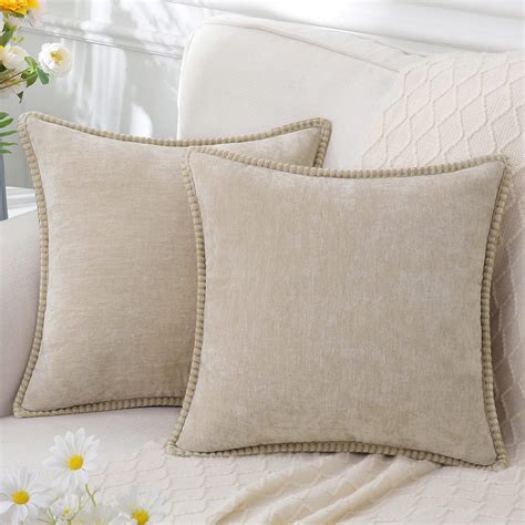 Amazon.com: MIULEE Pack of 2 Beige Decorative Pillow Covers 18x18 Inch ...