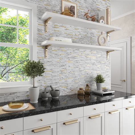 White Gold Polished Linear Peel & Stick Tile 10x12 for Backsplashes ...