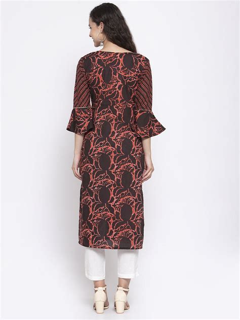 Indibelle Cotton Abstract Print Straight Kurta (Brown) – indibelle