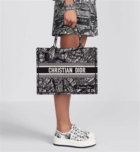 Medium Dior Book Tote Black and White Plan de Paris Embroidery (36 x 27 ...