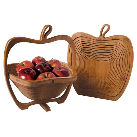 Buy WHAT ON EARTH Collapsible Apple Shaped Bamboo Basket - Kitchen ...