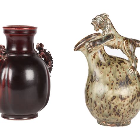 Bode Willumsen for Royal Copenhagen. Kande og vase af glaseret stentøj ...