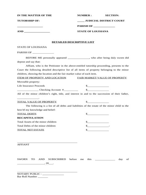 Louisiana Tutorship Property List - Blank Fillable Template | Fill Out ...