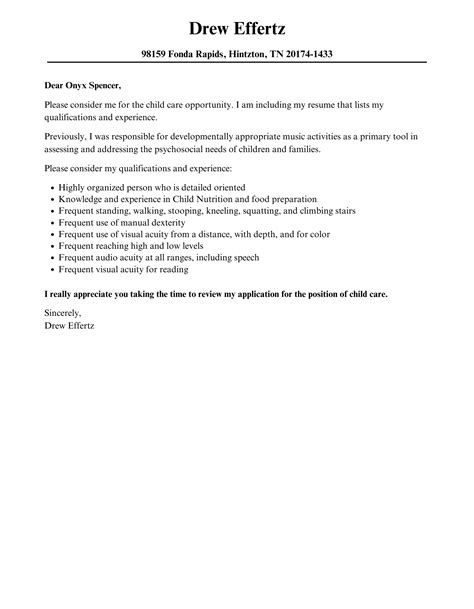 Daycare Cover Letter