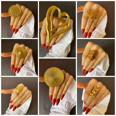 Gold Statement Rings Circle, Heart, Flower Designs - Etsy | Big rings ...