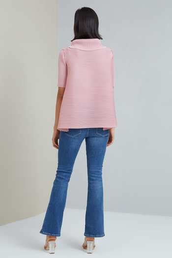 Buy Scarlet Sage Pink Polyester Hazel Turtle Neck Top Online | Aza Fashion.