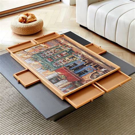 Amazon.com: ENERIDIO Wooden Puzzle Table with 6 Drawers and Cover ...