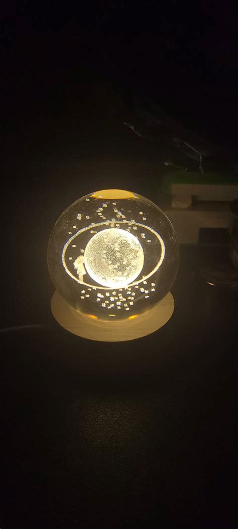 Rylan 3D Moon Multi Crystal Ball Night Light with Wooden Base - LED USB ...