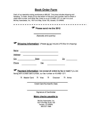 Book Order Form - Blank Fillable Template | Fill Out, Print & Download ...