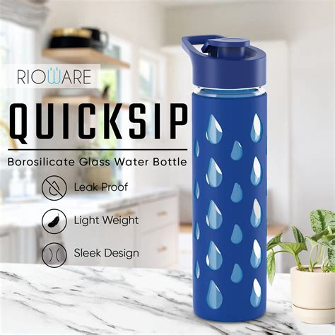Quicksip Borosilicate Glass Water Bottle with Silicon Sleeve 550ml Gre ...