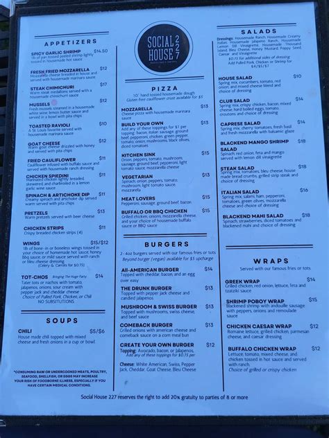 Menu at Social House 227 pub & bar, Warrenton
