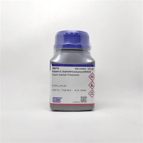 CDH Copper (II) Sulphate Pentahydrate AR/ACS 500 Gram CAS number 7758 ...