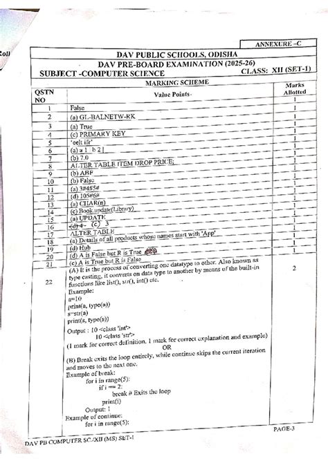 DAV PUBLIC SCHOOLS, ODISHA SCIENCE CLASS XII EXAM MARKING SCHEME - Studocu